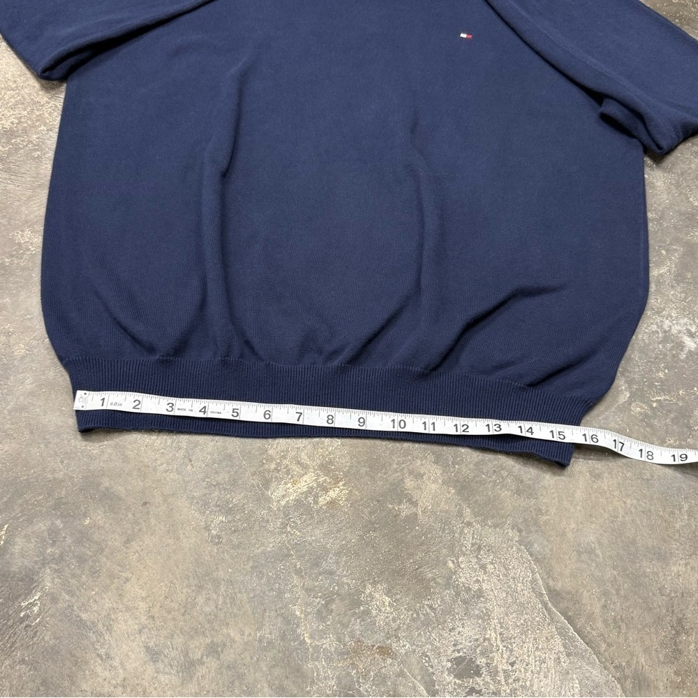 Tommy Hilfiger Navy V-Neck Knit Sweater Classic Flag Logo - Picture 8 of 8